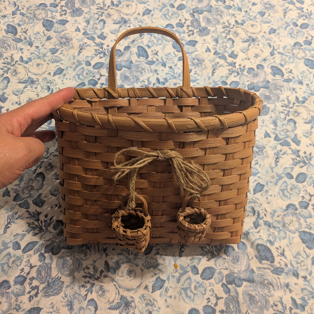 Handwoven Brown Hanging Basket with Decorative Mini Baskets